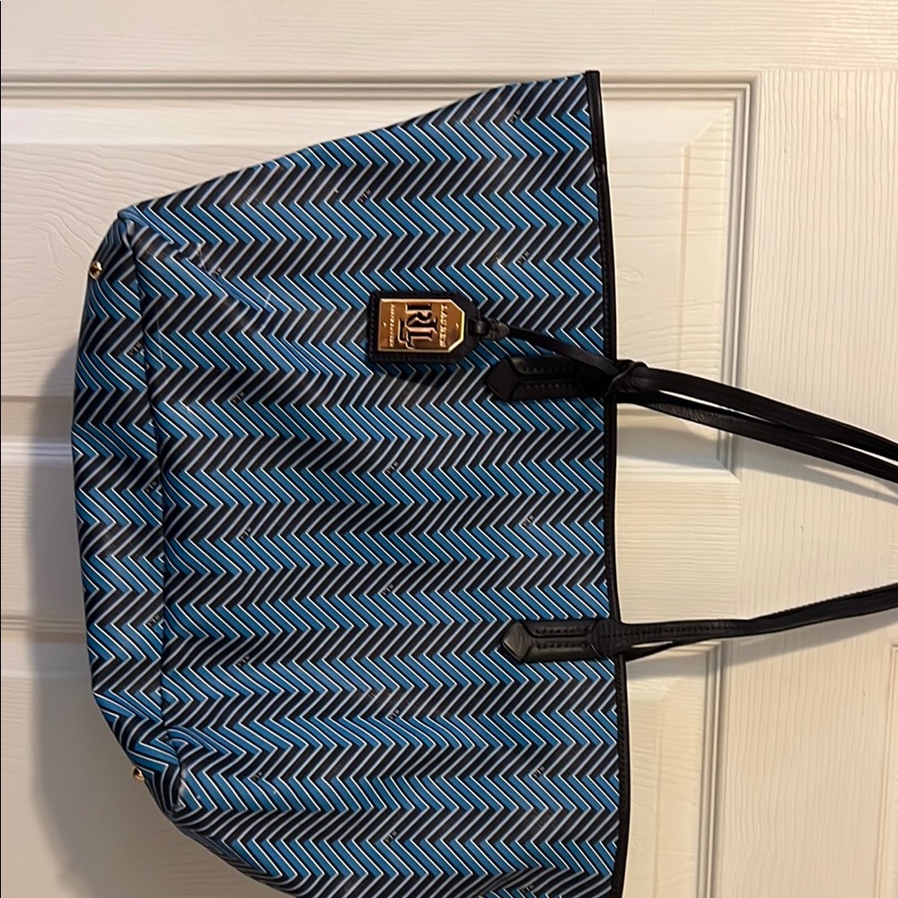 Ralph Lauren Blue and Black Chevron Bag